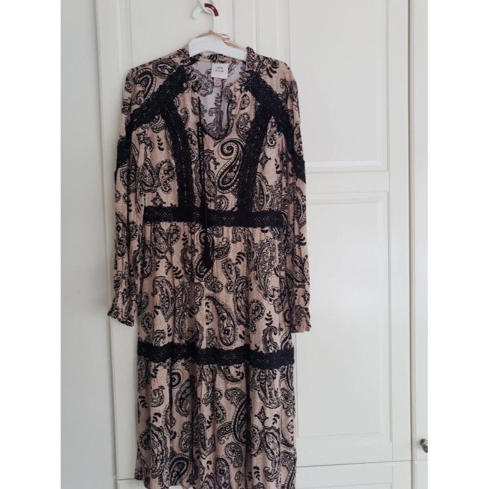 Knox Rose Long Sleeve Boho Black Paisley Crochet Trim Dress - Size XS - NEW - Picture 5 of 6